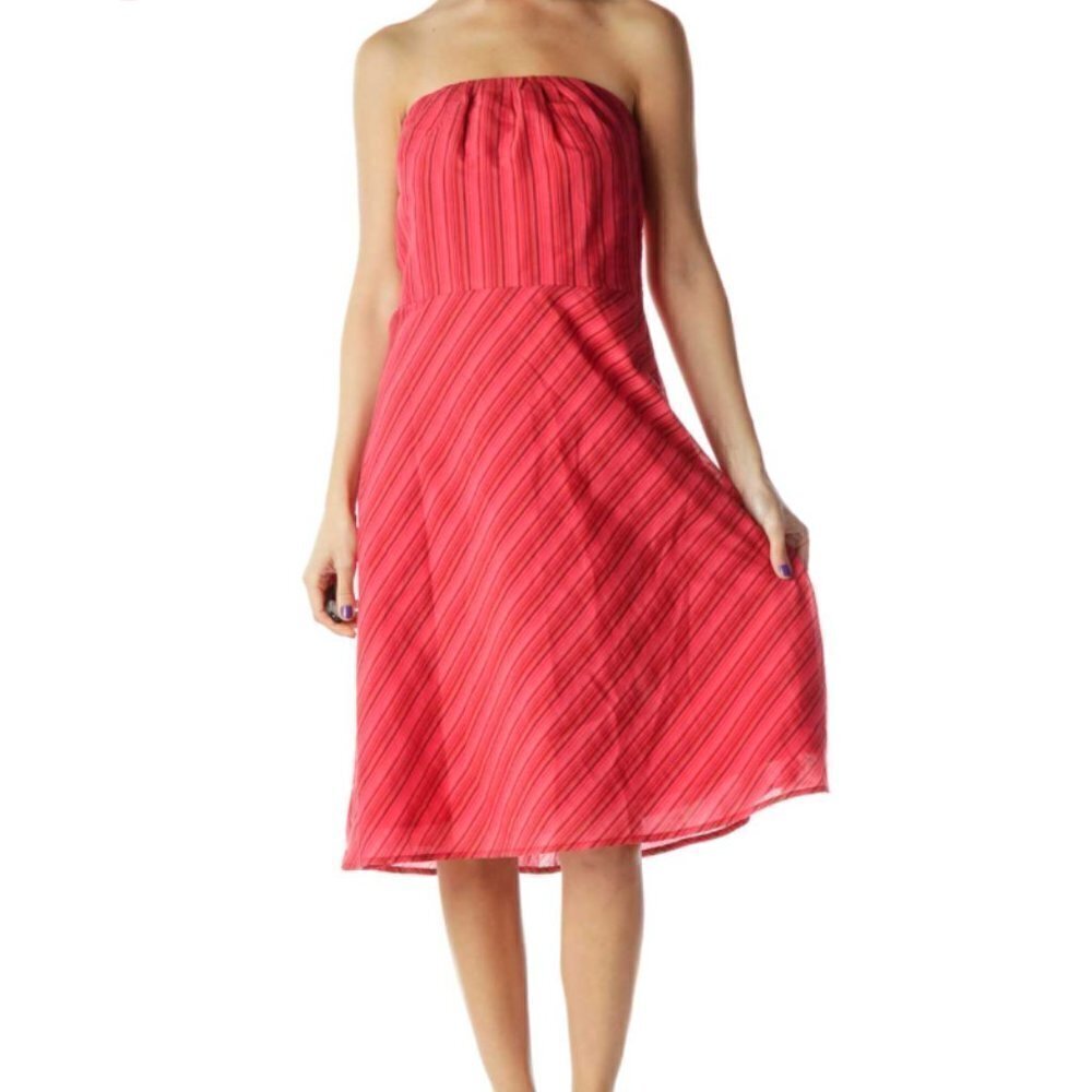 Banana Republic Red Pinstripe Strapless Dress